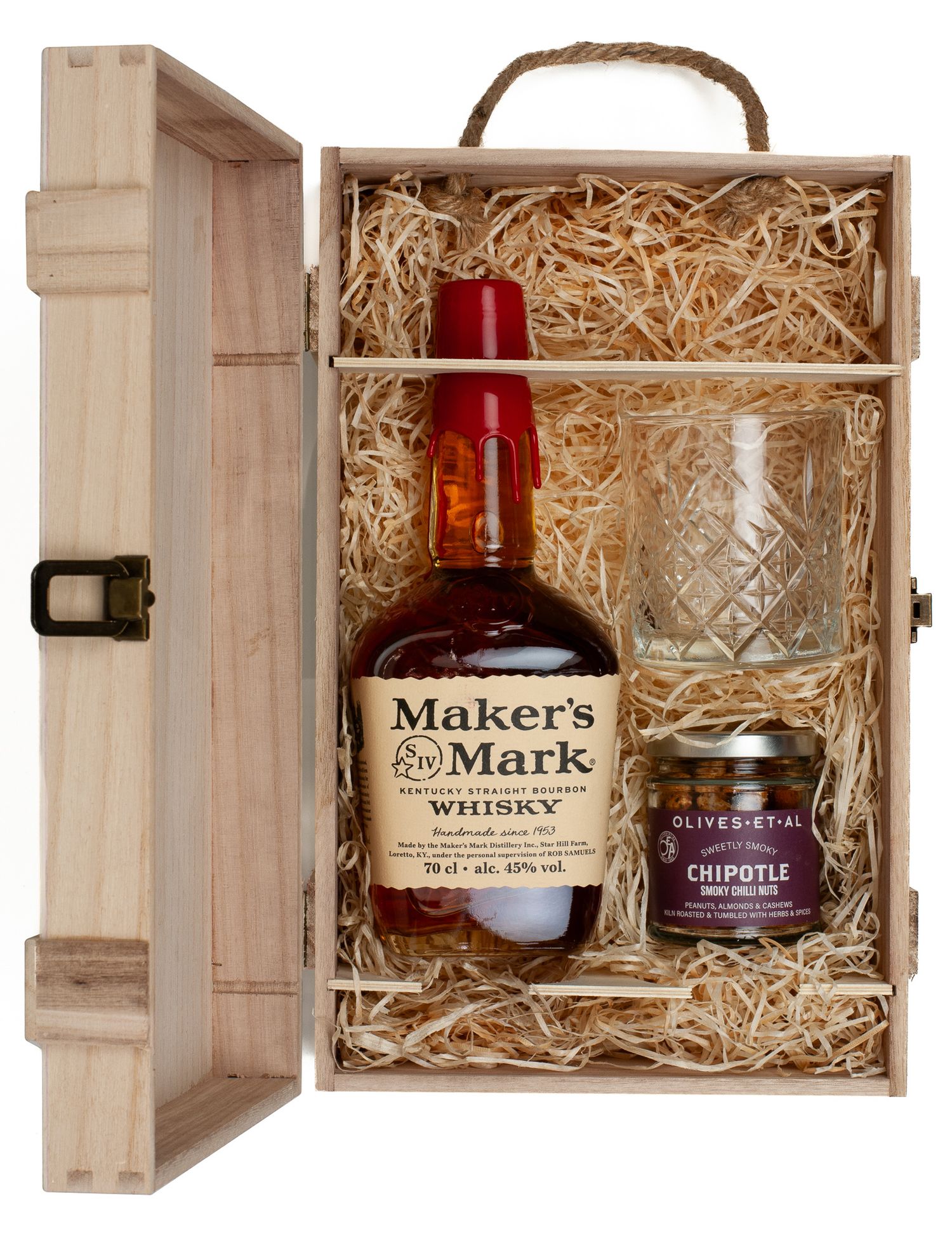 Maker's Mark Boubon Whisky & Luxury Nibbles Wooden Gift Box Set