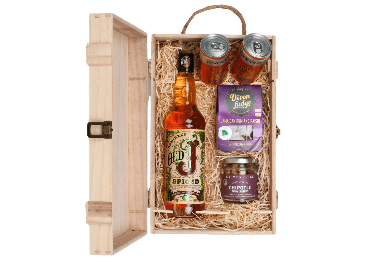 Admiral Vernon's Old J Spiced Rum & Luxury Nibbles Wooden Gift Set