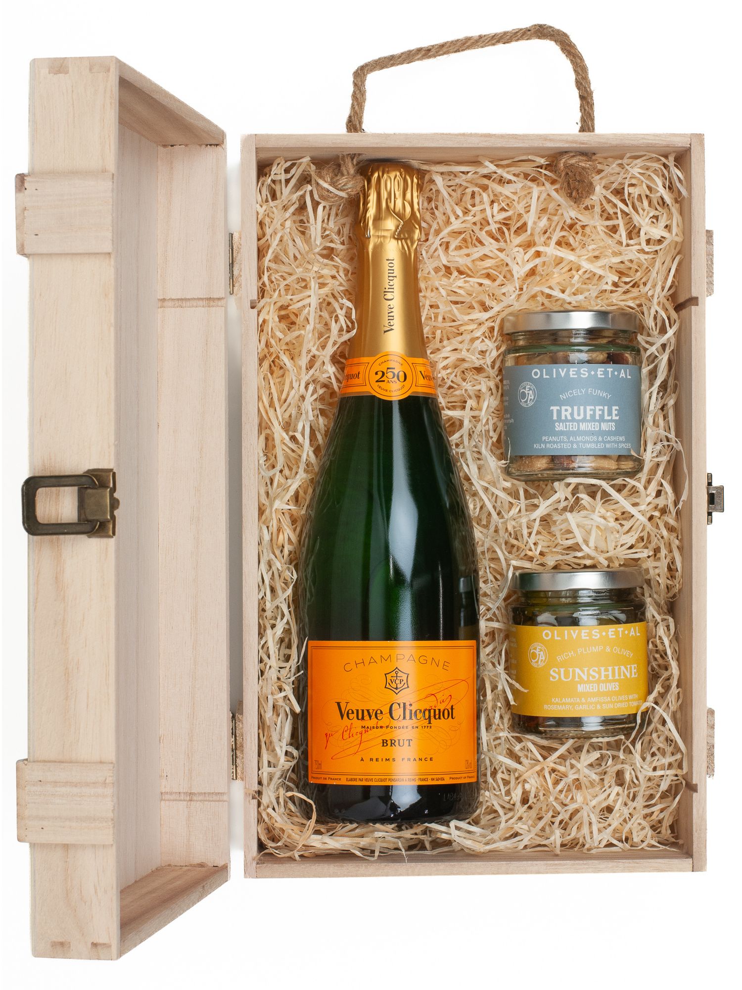 Veuve Clicquot Yellow Label Champagne & Luxury Nibbles Wooden Gift