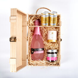Tarquin's Pink Lemon, Grapefruit & Peppercorn Gin & Luxury Nibbles Wooden Gift Box Set
