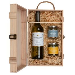 Calancombe Estate Bacchus 2022 & Luxury Nibbles Wooden Gift Box Set