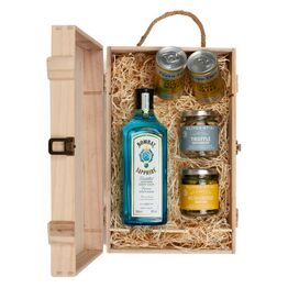 Bombay Sapphire Gin & Luxury Nibbles Wooden Gift Box Set