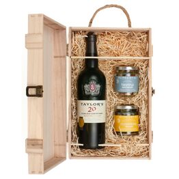 Taylor's 20 Year Old Tawny Port & Luxury Nibbles Wooden Gift Box Set