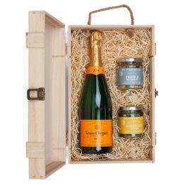 Veuve Clicquot Yellow Label Champagne & Luxury Nibbles Wooden Gift Box Set
