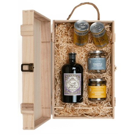 Monkey 47 Gin & Luxury Nibbles Wooden Gift Box Set from £78.45