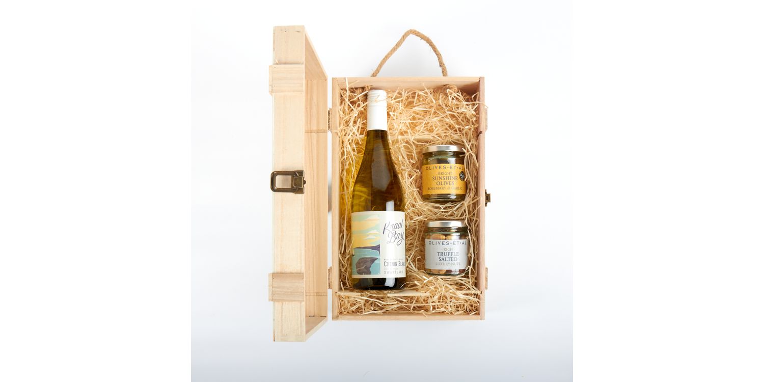 Kraal Bay Chenin Blanc White Wine & Nibbles Wooden Gift Box from £42.95