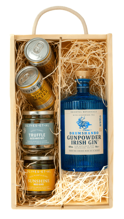 Drumshanbo Gunpowder Irish Gin & Luxury Nibbles Wooden Gift Box Set ...