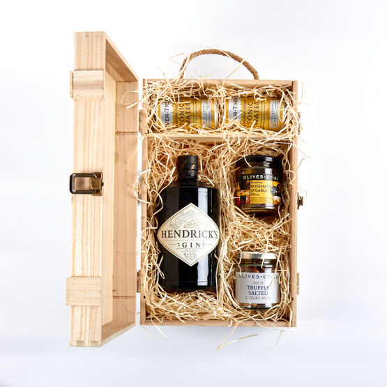 Hendrick's Gin & Luxury Nibbles Wooden Gift Box Set