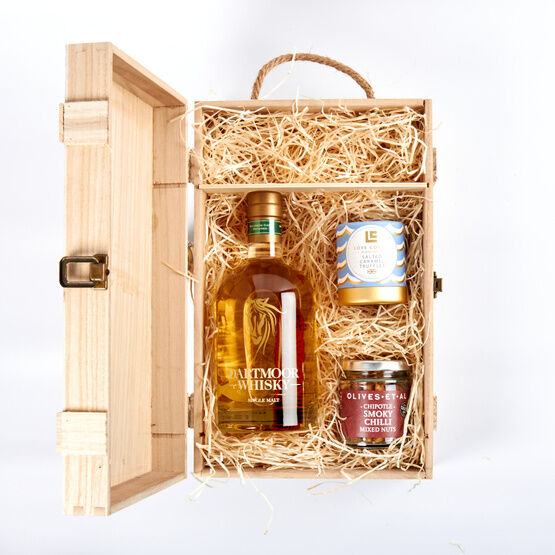 Dartmoor Whisky & Luxury Nibbles Wooden Gift Box Set