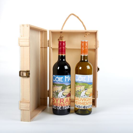 Domaines Paul Mas Cote Red &amp; White Wine Wooden Gift Box