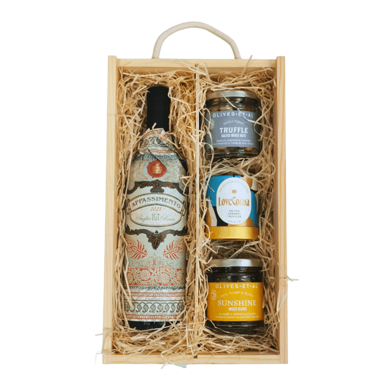 Casa Vinicola Botter Appassimento di Puglia Red Wine &amp; Luxury Snacks in Wooden Presentation Box