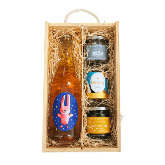 Astro Bunny Pet Nat Wine &amp; Luxury Snacks in Wooden Presentation Box