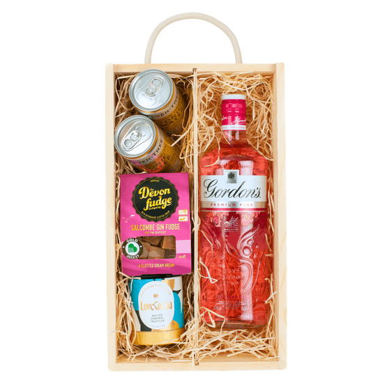 Gordon's Pink Gin &amp; Luxury Nibbles Wooden Gift Box Set