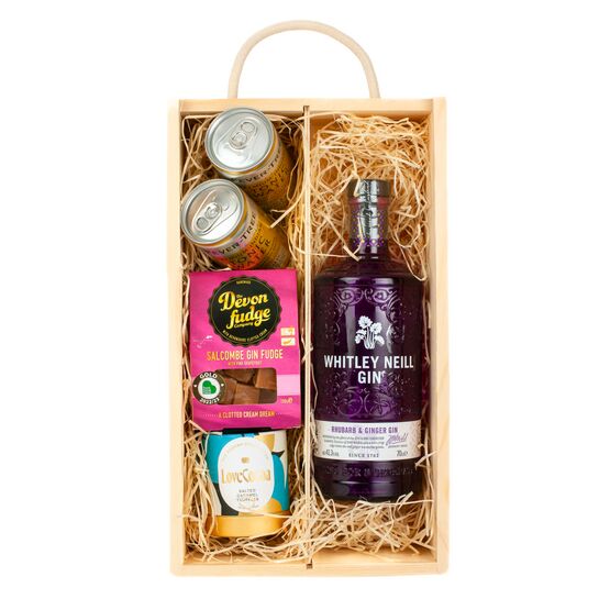 Whitley Neill Rhubarb & Ginger Gin Luxury Nibbles Wooden Gift Box Set