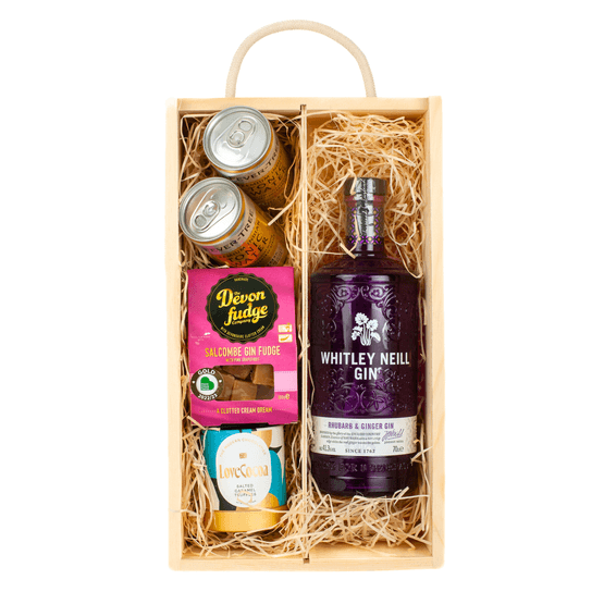 Whitley Neill Rhubarb &amp; Ginger Gin Luxury Nibbles Wooden Gift Box Set