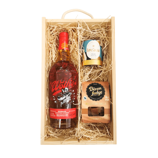 Wolfies Whiksy &amp; Luxury Nibbles Wooden Gift Box Set