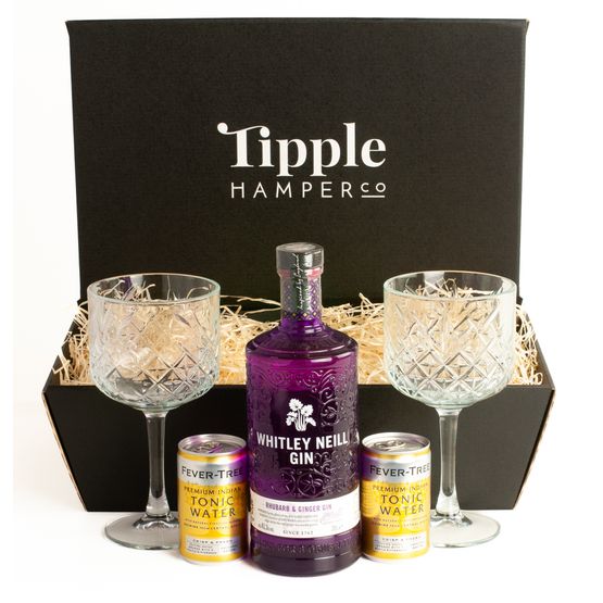 Whitley Neill Rhubarb &amp; Ginger Gin, Tonic and Vintage Gin Glasses Hamper
