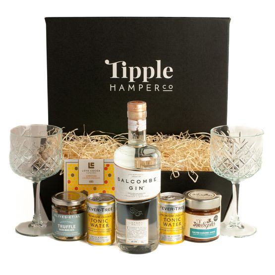 Salcombe Gin Start Point, Tonic, Vintage Gin Glasses, &amp; Luxury Snacks Hamper