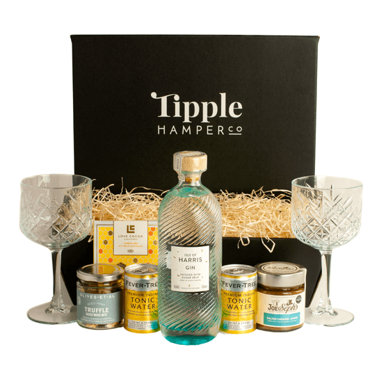 Isle of Harris Gin, Tonic, Vintage Gin Glasses, &amp; Luxury Snacks Hamper