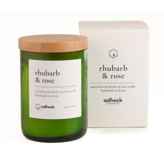 Adhock Homeware Rhubarb &amp; Rose Wine Bottle Candle