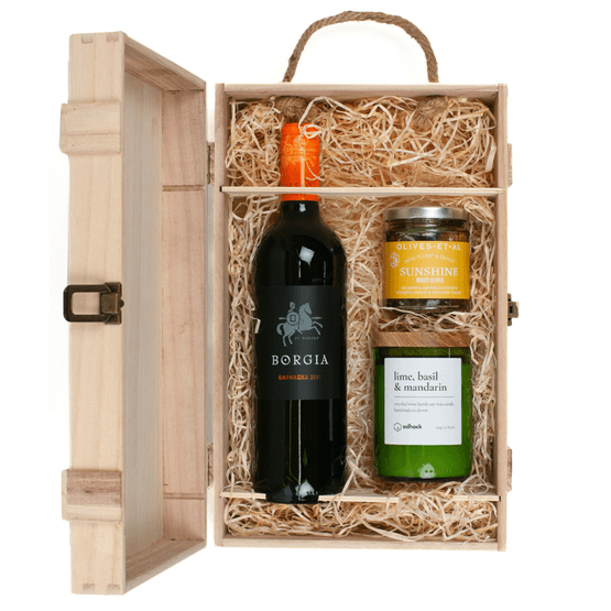 Bodegas Borsao Garnacha Red Wine &amp; Wine Bottle Candle Wooden Box Gift Set