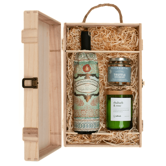 Casa Vinicola Botter Appassimento di Puglia Red Wine &amp; Wine Bottle Candle Wooden Box Gift Set