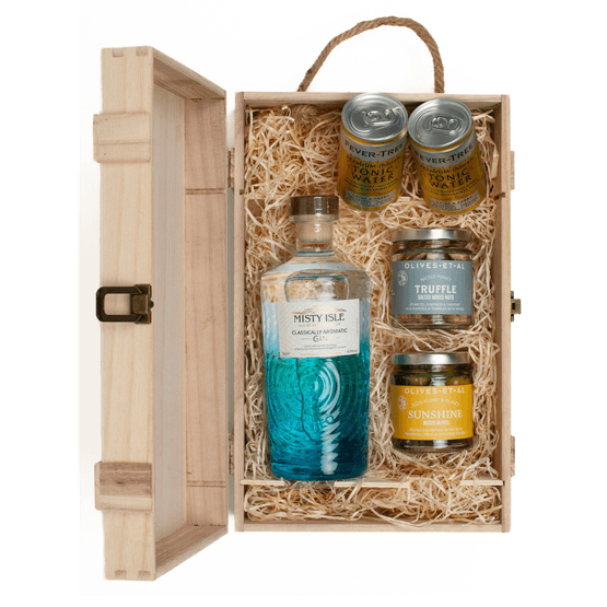 Misty Isle Gin &amp; Luxury Nibbles Wooden Gift Box Set