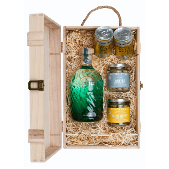 Twisted Nose Gin &amp; Luxury Nibbles Wooden Gift Box Set
