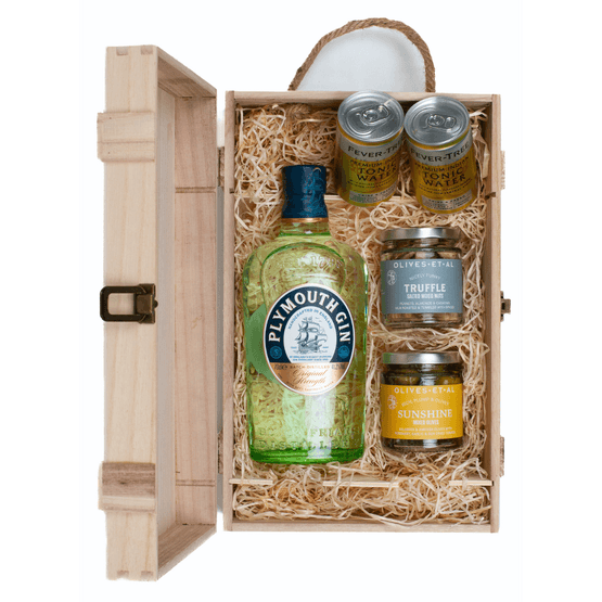 Plymouth Gin &amp; Luxury Nibbles Wooden Gift Box Set