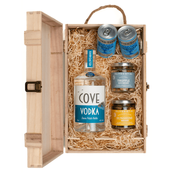 Devon Cove Vodka &amp; Luxury Nibbles Wooden Gift Box Set
