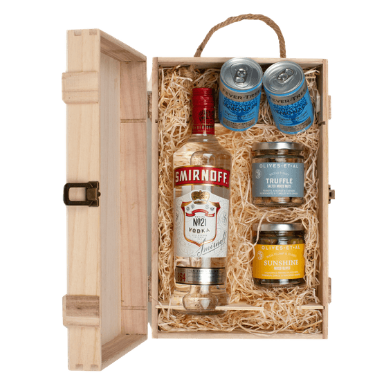 Smirnoff Vodka &amp; Luxury Nibbles Wooden Gift Box Set