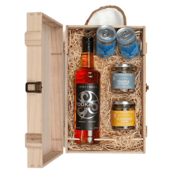 TODKA Toffee Vodka &amp; Luxury Nibbles Wooden Gift Box Set