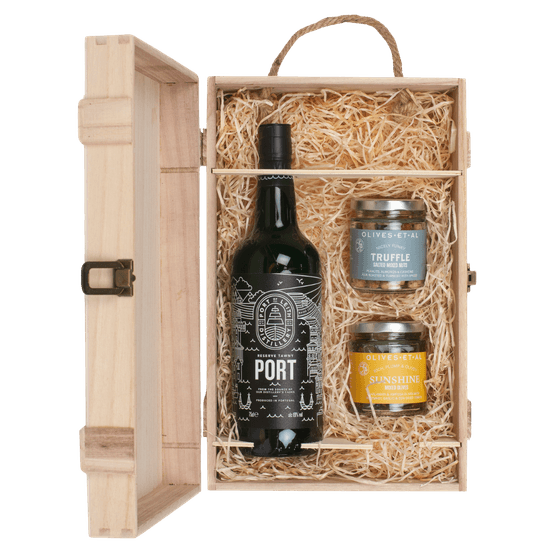 Port of Leith Reserve Tawny Port &amp; Luxury Nibbles Wooden Gift Box Set