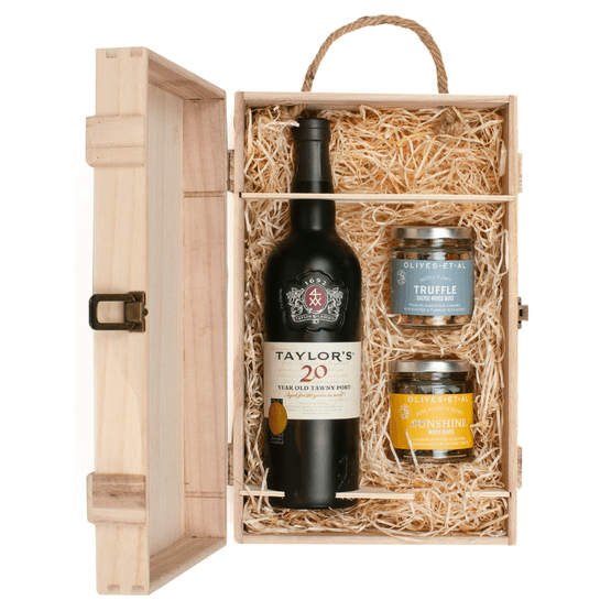 Taylor's 20 Year Old Tawny Port &amp; Luxury Nibbles Wooden Gift Box Set