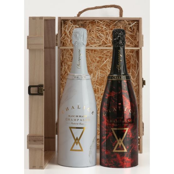 Chalice Blanc de Blancs &amp; Chalice Rose Champagne Wooden Gift Set