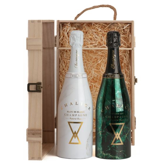 Chalice Vintage &amp; Chalice Blanc de Blancs Champagne Wooden Gift Set