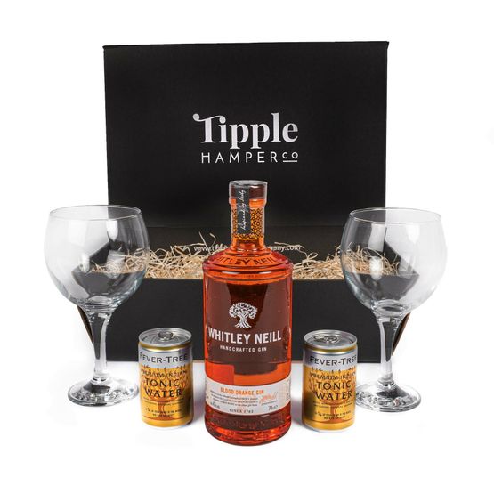 Whitley Neill Blood Orange Gin, Tonic &amp; Glasses Gift Set Hamper - 43% ABV