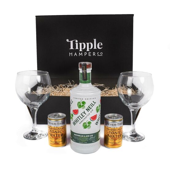 Whitley Neill Watermelon and Kiwi Gin, Tonic & Glasses Gift Set Hamper - 43% ABV