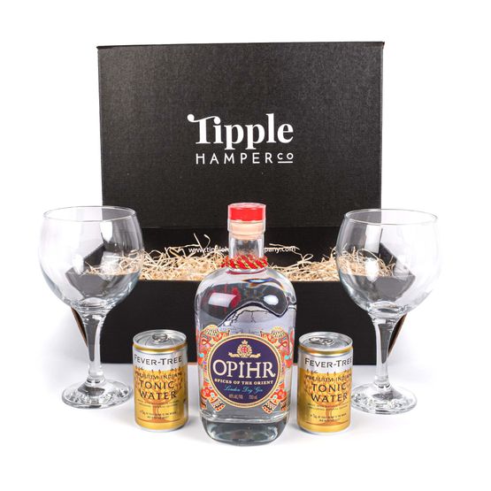 Opihr Oriental Spiced Gin, Tonic &amp; Glasses Gift Set Hamper - 40% ABV