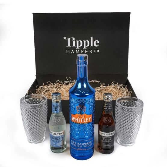 JJ Whitley Blue Raspberry Russian Vodka, Mixers & Glasses Gift Set Hamper